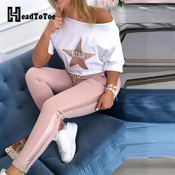 

Star Print Top & Drawstring Design Pant Sets Women 2 Piece Set Outfits Autumn Winter Casual Tracksuits