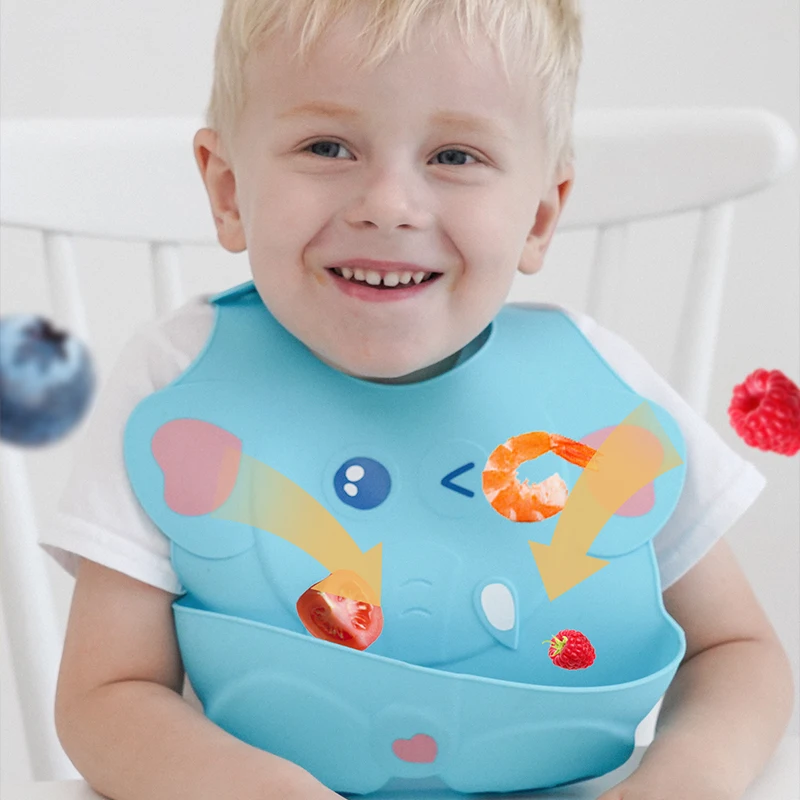 Baby Stuff Waterproof Food grade Silicone Bib Baby Cute Cartoon Adjustable Bib Soft Comfortable Baby Drool Bib