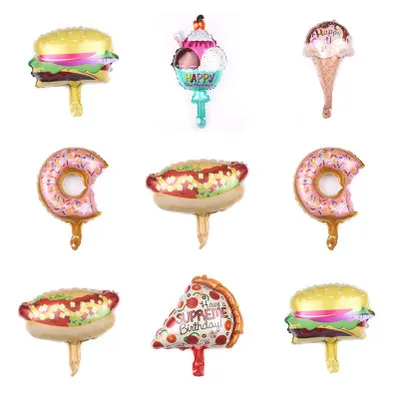 

10pcs 16inch samll Burger Pizza Ice Cream Donuts Gourmet Balloons food store girl Birthday Party Decoration 3 years old kids toy