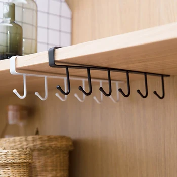 

1pc Home Seamless Kitchen Storage Rack Nail-Free Hanging Wrought Iron Wardrobe Hook Kitchen Organizer
