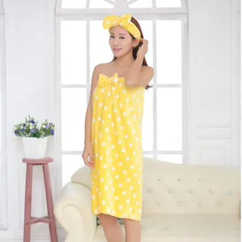 

serviette bain Women Wearable Absorbent Bath Towel+Hair Cap Bathroom Towel Set Bow-knot Body Wrap Bathrobe Spa Skirt for Adults