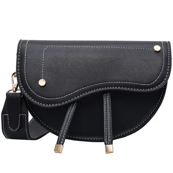 

191220 iVog New Arrival Everyday Female Crossbody Messenger Handbag Small Black Geometric Saddle Bags for Women 2019