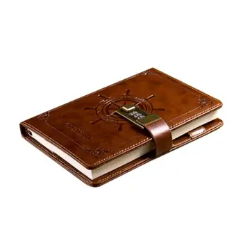 

Journals Retro Leather Combination Lock Office Meeting Memory Rudder PU Portable Vintage Blank Diaries School Home Brown