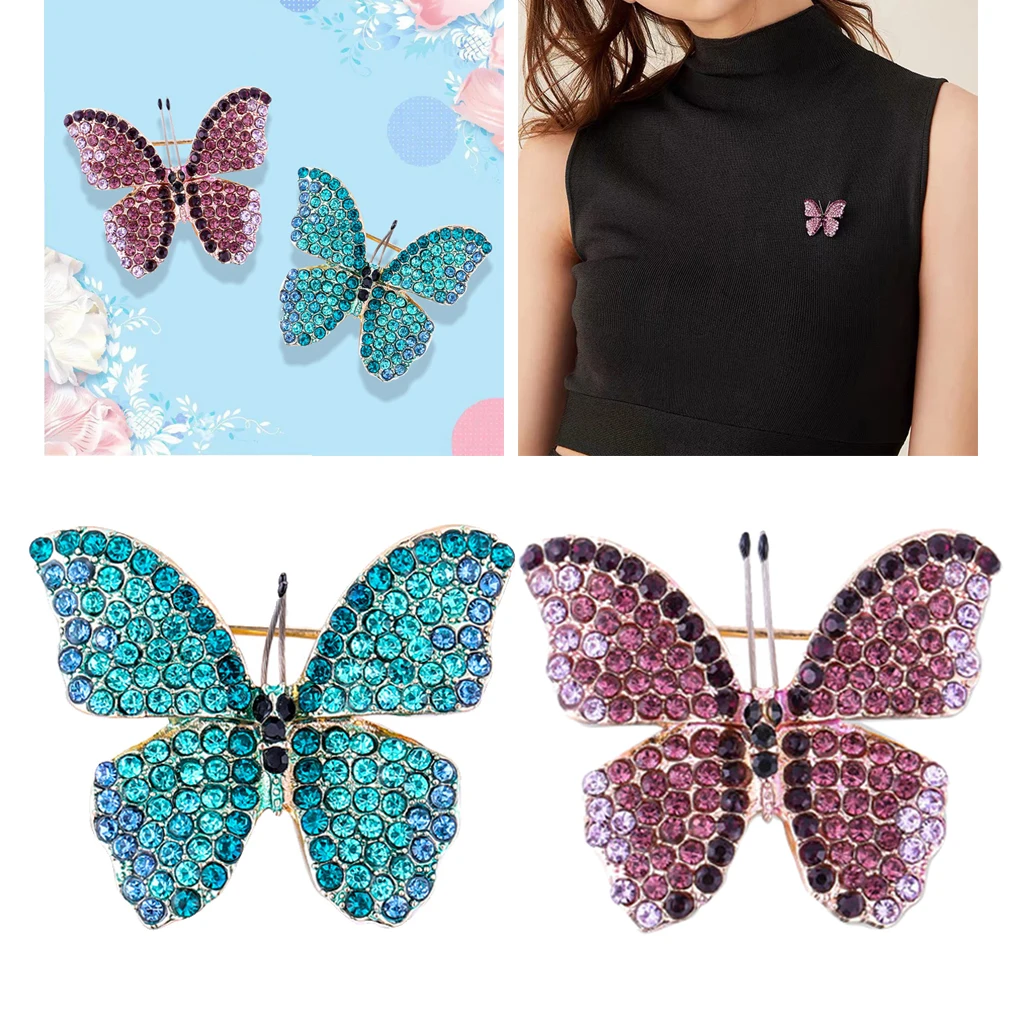Ladies Butterfly Brooch Pins Bling Full Rhinestone Lapel Pin Crystal Elegant Jewellery Collar Bags Clothes Decorative Supplies