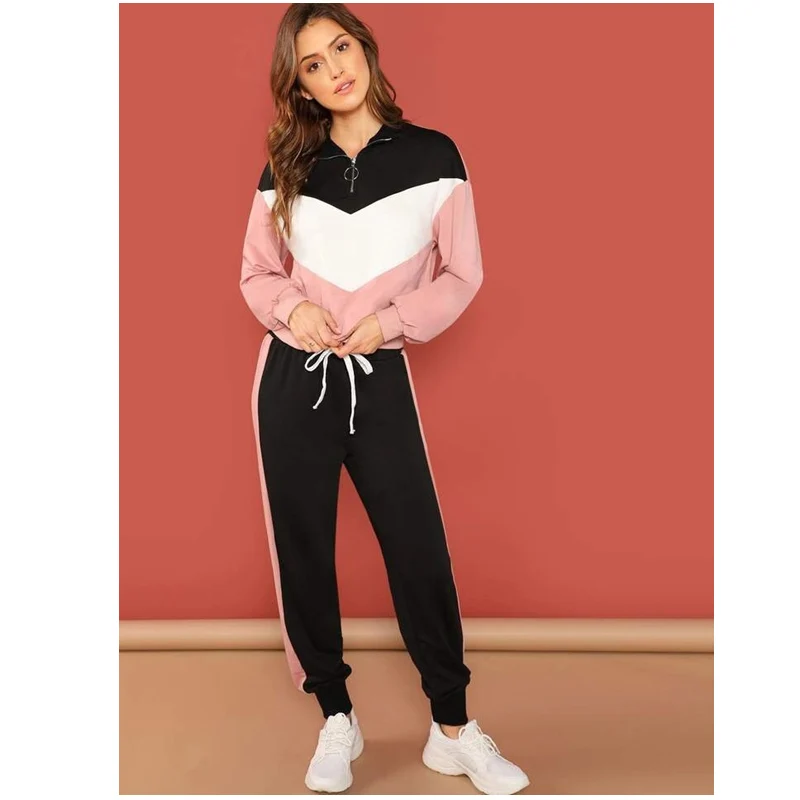 

Plus Size 2 Piece Set Women Black Pink Outfit V Neck Hoodies Sweatshirt Pants Tracksuit Streetwear Casual Suit