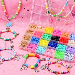 Cuentas planas de arcilla polimérica para fabricación de joyas, Kit de cuentas de 6mm con conejo para pulsera, 3500 piezas, DIY, juguete, regalo para niñas