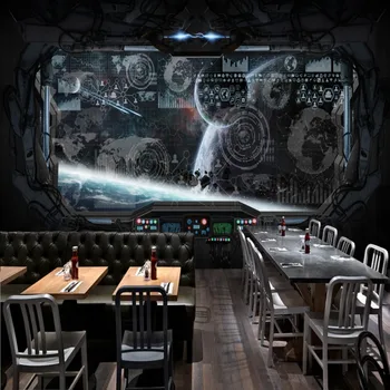

Dropship Wallpaper Custom 3D Stereo Restaurant Mural HD Internet Cafes Mural Cosmic Space Cabin Spacecraft Mural
