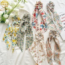 

New Chiffon Floral Bow Hair Scrunchies Women Knotted Streamer Hair Tie Rope Rubber Bands Ponytail Holder Summer Hair Accessories