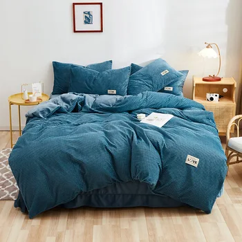 

Duvet Cover Double Face Fleece Winter Warm Thickened Crystal Fleece 4-piece Solid Color Simple Pineapple Plush Household Bedding