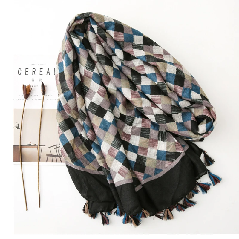 Fashion Women grid Scarf Long size 180x90cm Cotton scarves Winter Lady Scarves Soft Shawl Wrap Scarf Elegant for Christmas  (27)