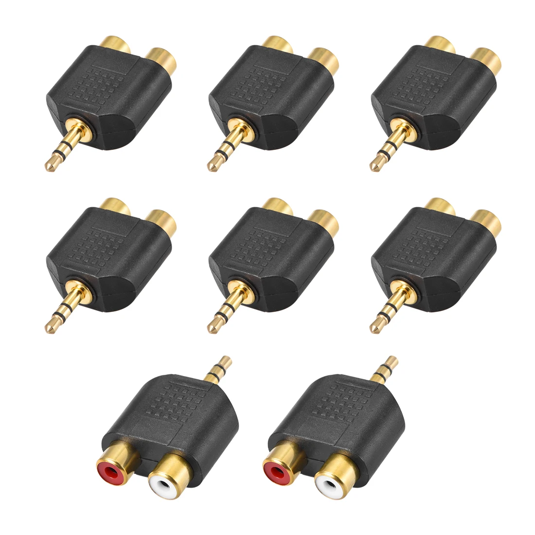 

uxcell 3.5mm Male to 2 RCA Female Connector Splitter Adapter Couplers Black 8Pcs for Stereo Audio Video AV TV Cable Convert