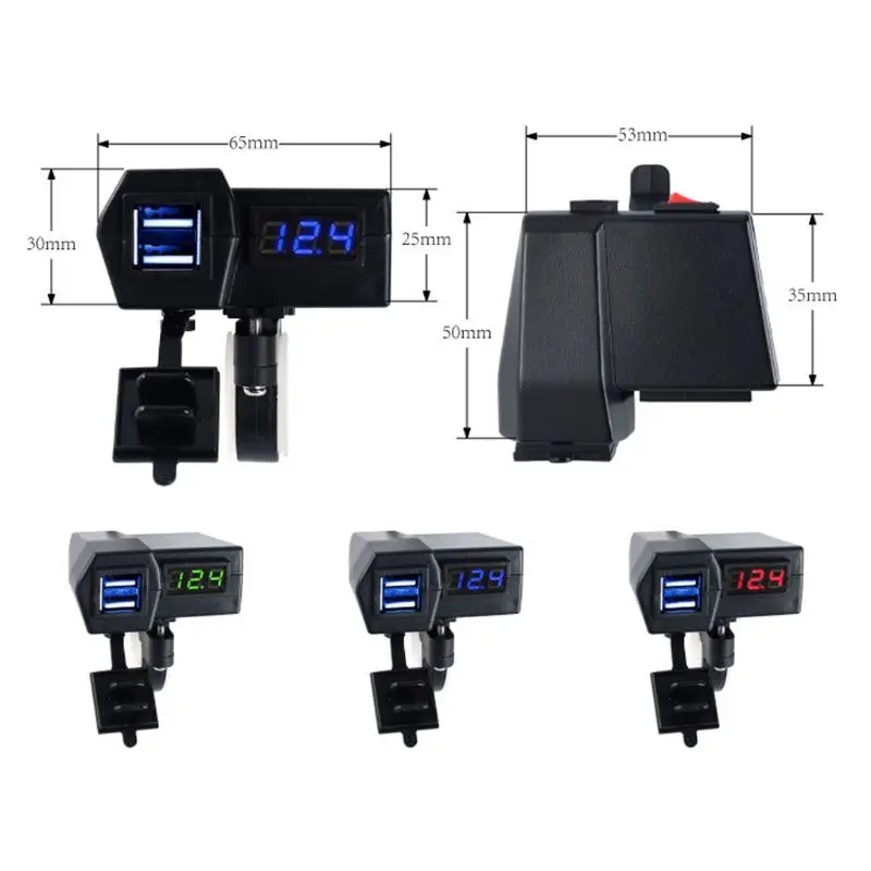 Водонепроницаемый 12V мотоциклов 5V 2.1A Dual USB кабель для мобильного телефона для Зарядное устройство с светодиодный вольтметр Мощность адаптер ваш мобильный телефон или планшет, даже во время отдыха на природе gps