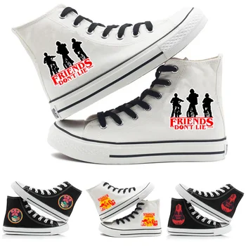 

Stranger Things Canvas Shoes Women Girl Causal Wear High Heel Lace Up Spring Sneakers Shoes Kpop Print Vulcanized Espadrille