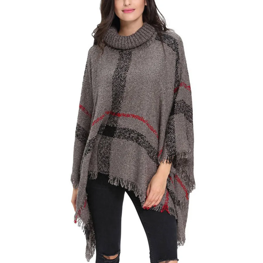 Poncho Style Coat Autumn Winter Poncho Knitting Turtleneck Women Long Ponchos And Capes Sweater Pullovers Pull Femme