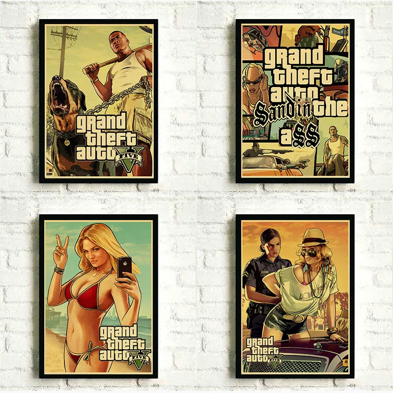 Grand Theft Auto GTA 5 игра ретро крафт-бумага плакат печатные настенные картины для гостиной винтажные декоративные наклейки на стену