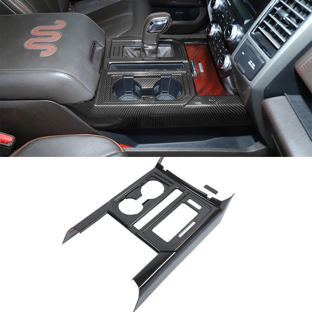 for Ford F150 2015-2020 Gear Shift Water Cup Holder Panel Decoration Cover Trim Sticker Car Interior Accessory ABS Carbon Fiber