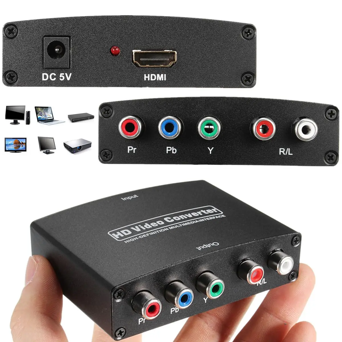 1080P HD Прозрачный HDMI к RGB компонент 5 RCA YPbPr видео+ R/L аудио конвертер адаптер ТВ PC ЕС plug и US plug