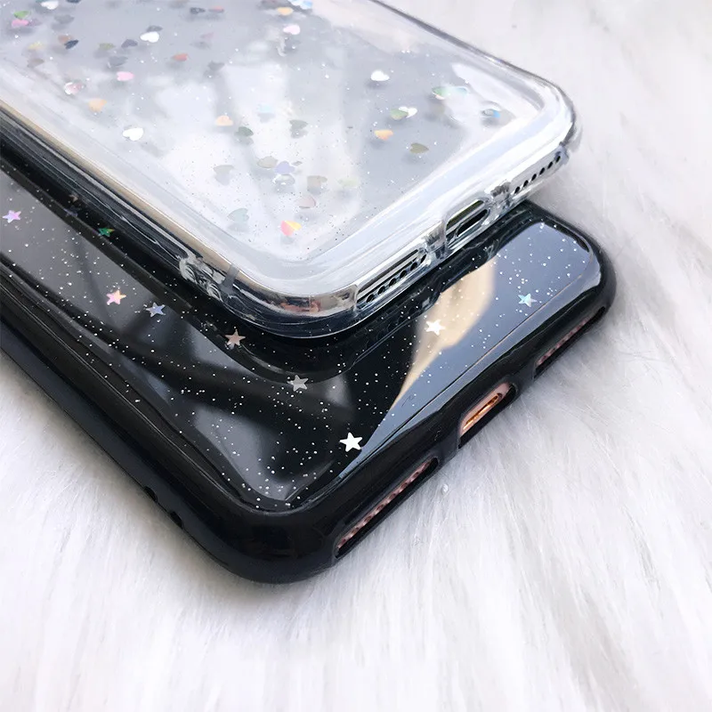 Прозрачный блестящий чехол со звездами для iphone 12 11 Pro XS MAX mini se 2020 7 8 plus XR мягкий из