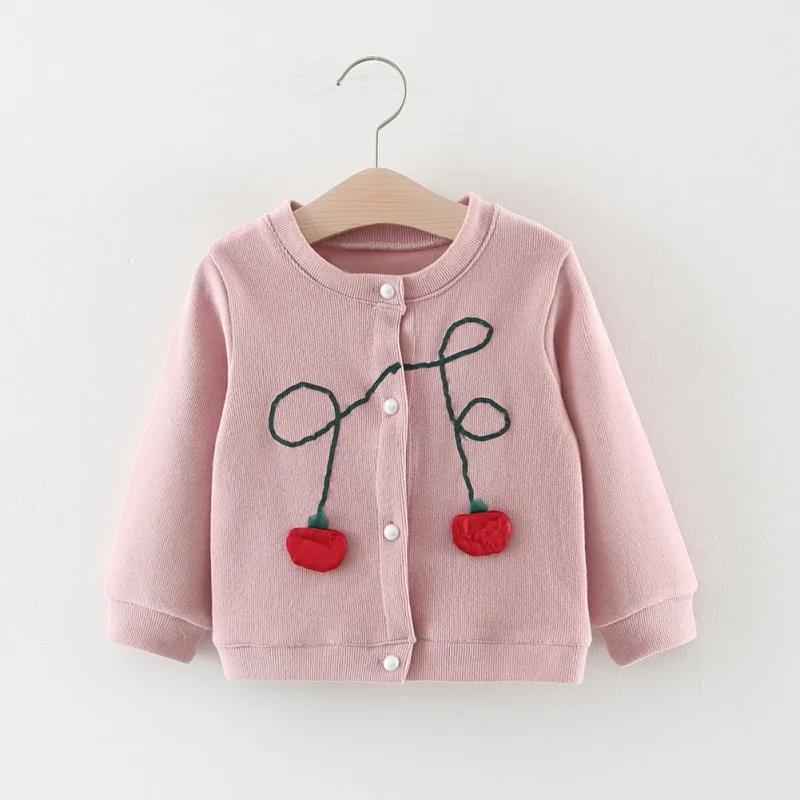 Пальто для маленьких детей осенне-зимний хлопковый свитер для малышей Верхняя одежда для детей милый вязаный кардиган для девочек, свитер новая весенняя одежда - Цвет: Розовый