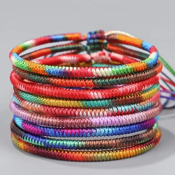 Meetvii Tibetan Buddhist Lucky Thread Bracelets & Bangles For Women Men Gradients Color Handmade Knots Budda Rope Bracelets
