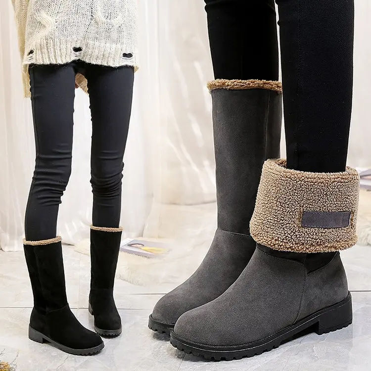 

Autumn and Winter Women's Booties New Two Wear Warm Snow Boots Non-slip Round Head In The Tube Women's Cotton Boots Suede