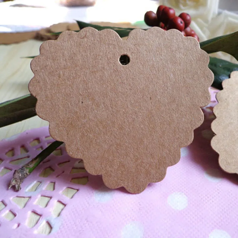 

100pcs/lot Heart Shaped Brown Kraft Paper Tags Gardening Labels DIY Wedding Note Blank Craft Gift Tag 6.5*6cm Cards
