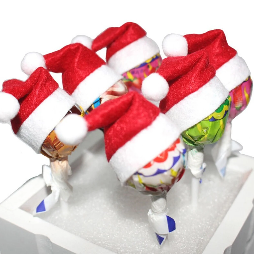 6pcs / 30Pcs Mini Santa Claus Hat Christmas Xmas Holiday Lollipop Top Topper Cover Festival Decor Party Acc Dropshipping