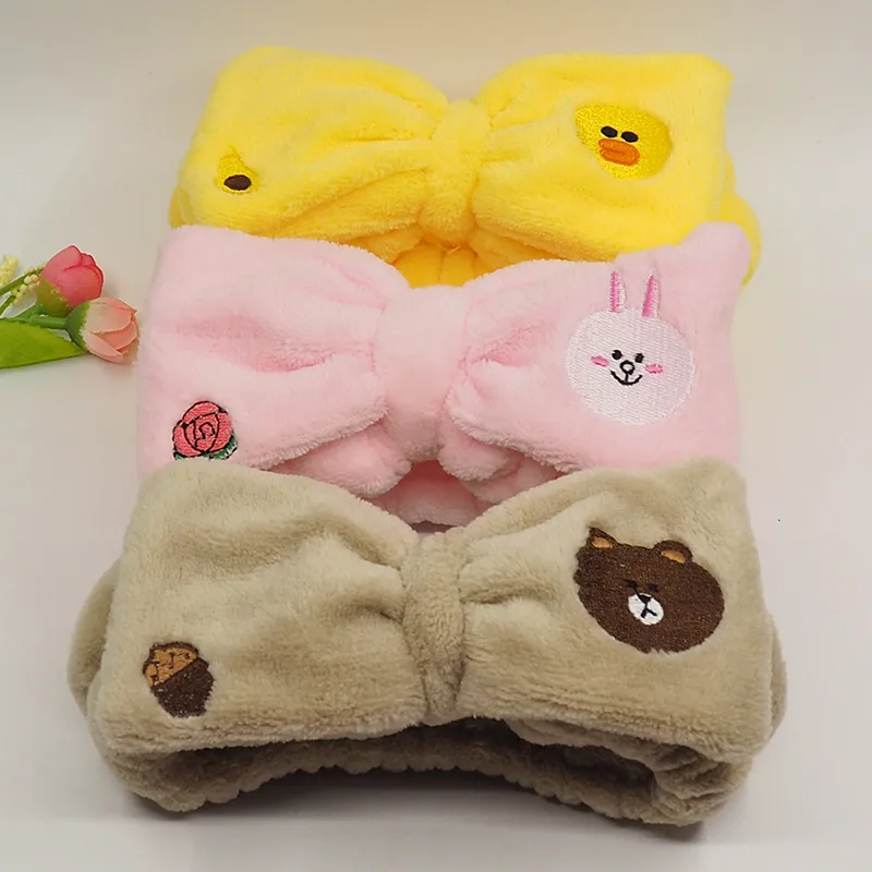 Cartoon Rabbit Bear Duckling Bow Headband Flannel Makeup Hair Band Bands Accessories |