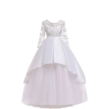 

Kids Girls Party Long Sleeve Floral Pattern Lace Dress Children Pageant Formal Performance Dresses
