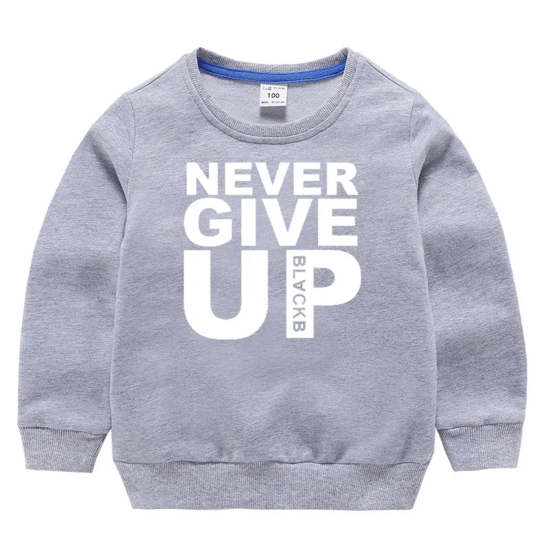 T108W-grey Детские хлопковые толстовки с капюшоном с принтом «Never Give Up», свитера для девочек, детский хлопковый пуловер, топы для маленьких мальчиков, осенняя одежда - Цвет: T108W-grey