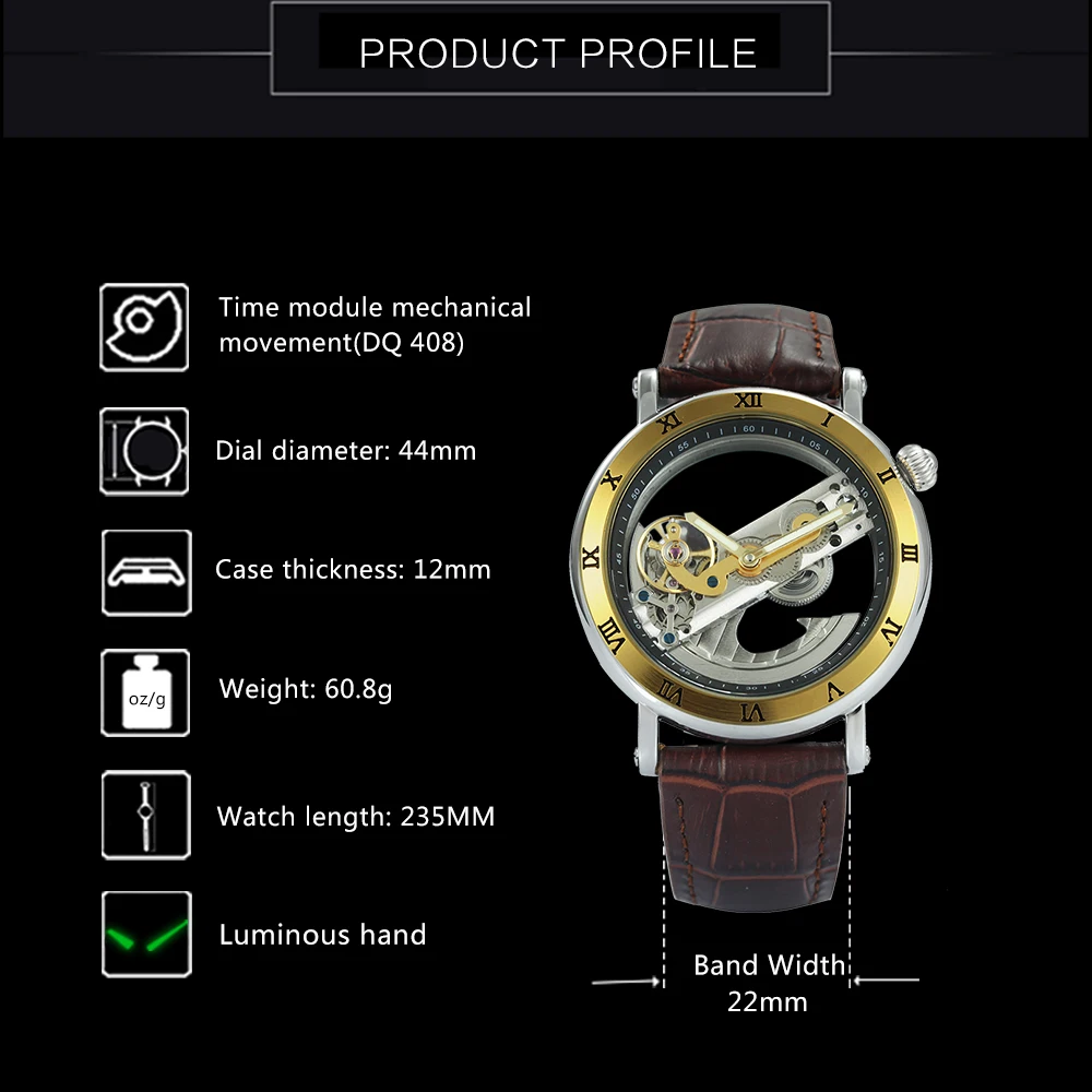 Топ бренд WINNER часы для мужчин Авто Механические Золотой мост наручные часы для мужчин Роскошные пояса из натуральной кожи ремень Платье Мужские часы