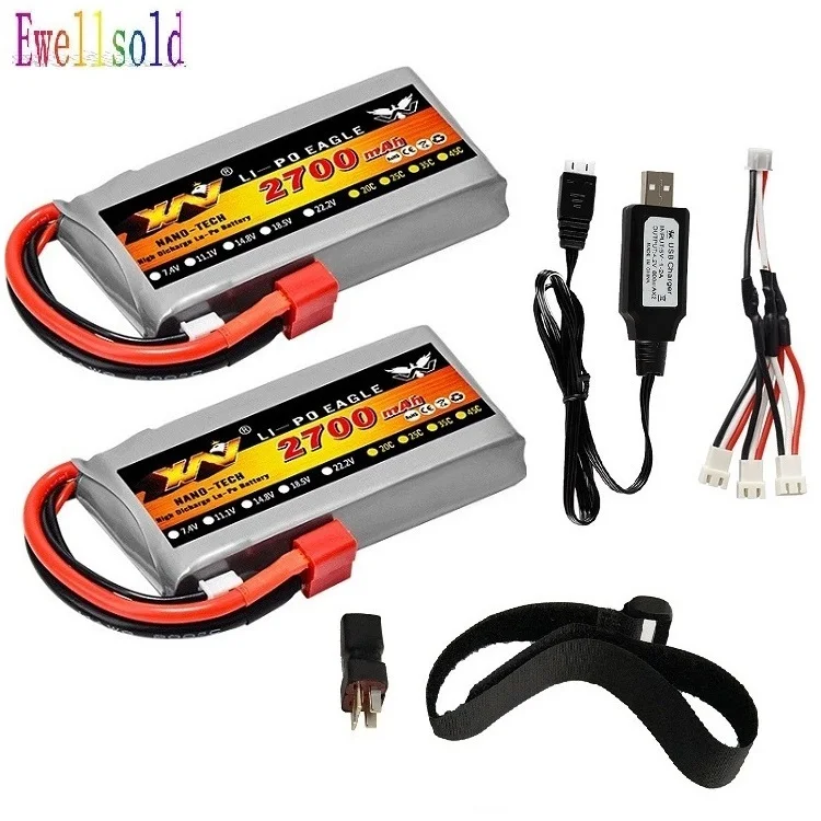 YUKALA 2s Wltoys 12428 12423 RC автомобиль 03 Q39 обновленная батарея 7,4 V 2700mAh RC Lipo батарея(до 5400 mah) 40C Max 60C - Цвет: Синий