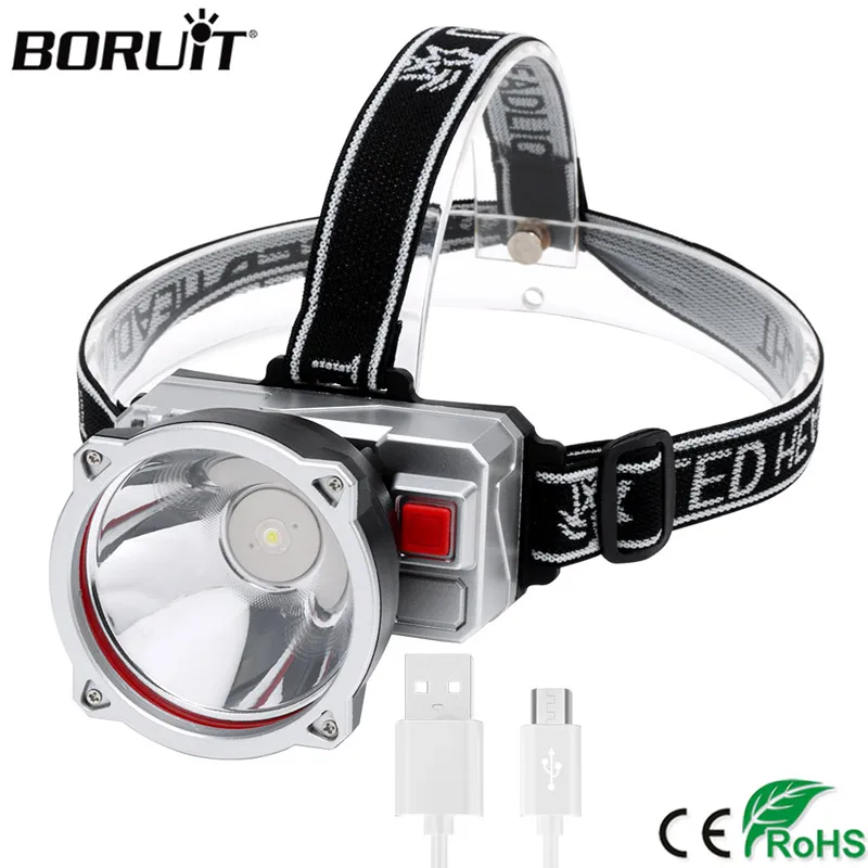 BORUiT USB зарядное устройство мощный XPE светодиодный налобный фонарь 3 режима