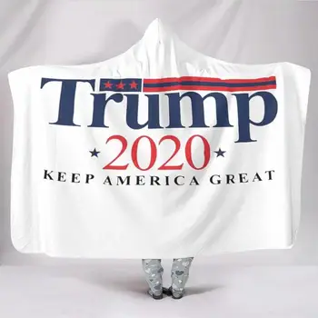 

2020 Keep America Great Printed Thick Double-layer Plush Bat Blanket Hooded Blanket Cover Blanket for Home Airplane Rest Camping