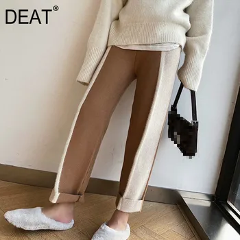 

[DEAT] 2020 New Fashion Korean Trend Women's Knit Pants Straight Loose Plush Flanging Elastic Waist Leisure Wild Clothes AP385