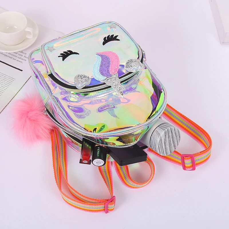 Шикарный креативный желе ПВХ Радужный Единорог рюкзак большой емкости простой водонепроницаемый Женский Детский для подростка с помпоном