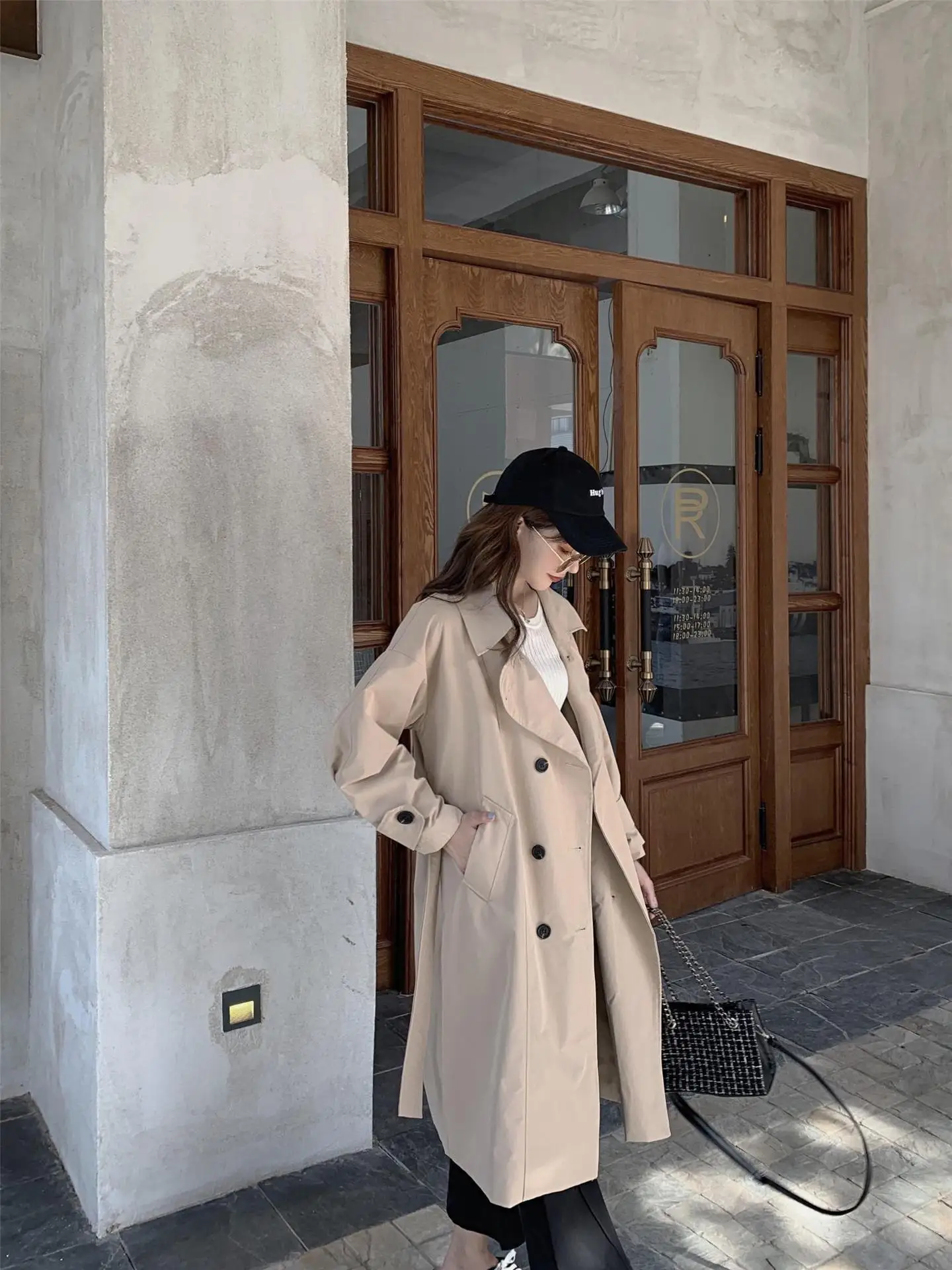 Корейский стиль, стиль, весна и осень, элегантный универсальный свободный крой, на шнуровке, утягивающий, выше колена, Тренч для женщин