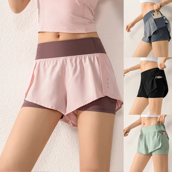 

Womens Sports Shorts Tennis Skirt Girls Female Gym Short Dance skirt Running Fitness Yoga Shorts Pantskirt Anti-emptied 2 in 1