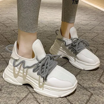 

white Casual shoes for women Super star Muffin shoesfashion female Platform foowear mesh Soft walking shoes