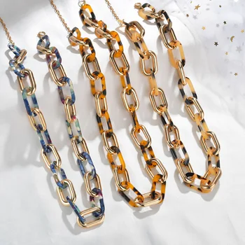 

New Leopard Print Acrylic Chain Necklace Vintage Acetic Acid Width Long Collar Choker Necklaces For Women Fashion Boho Jewelry