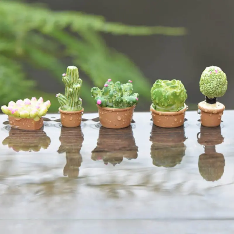 

Mini Artificial Fleshy Cactus Plant Real Touch Palm Bonsai Landscape Decorative Flower Talbe Decoration resin miniature 5Pcs/Set
