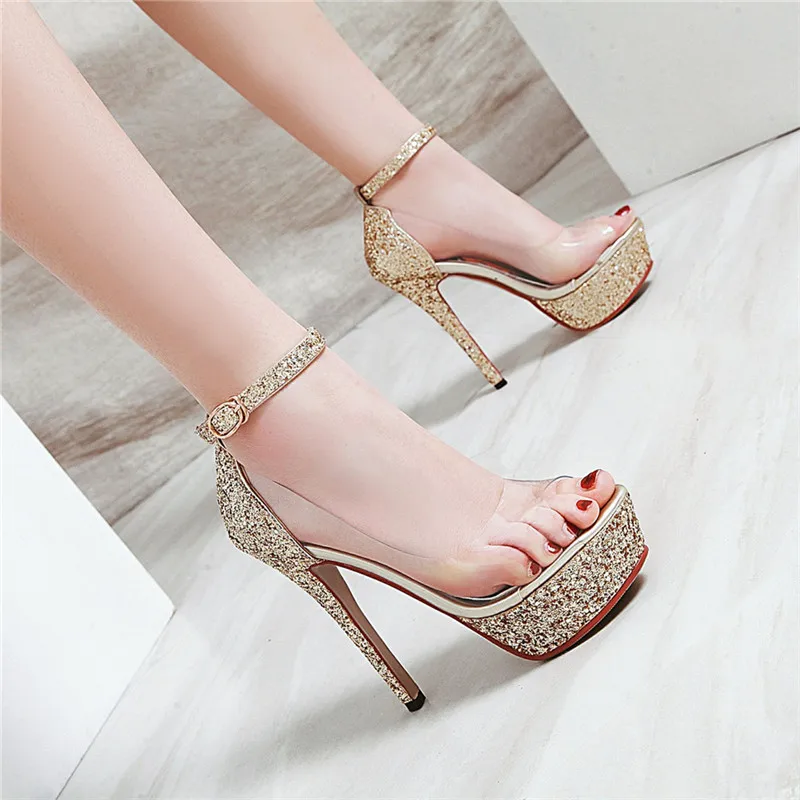 clear glitter pumps