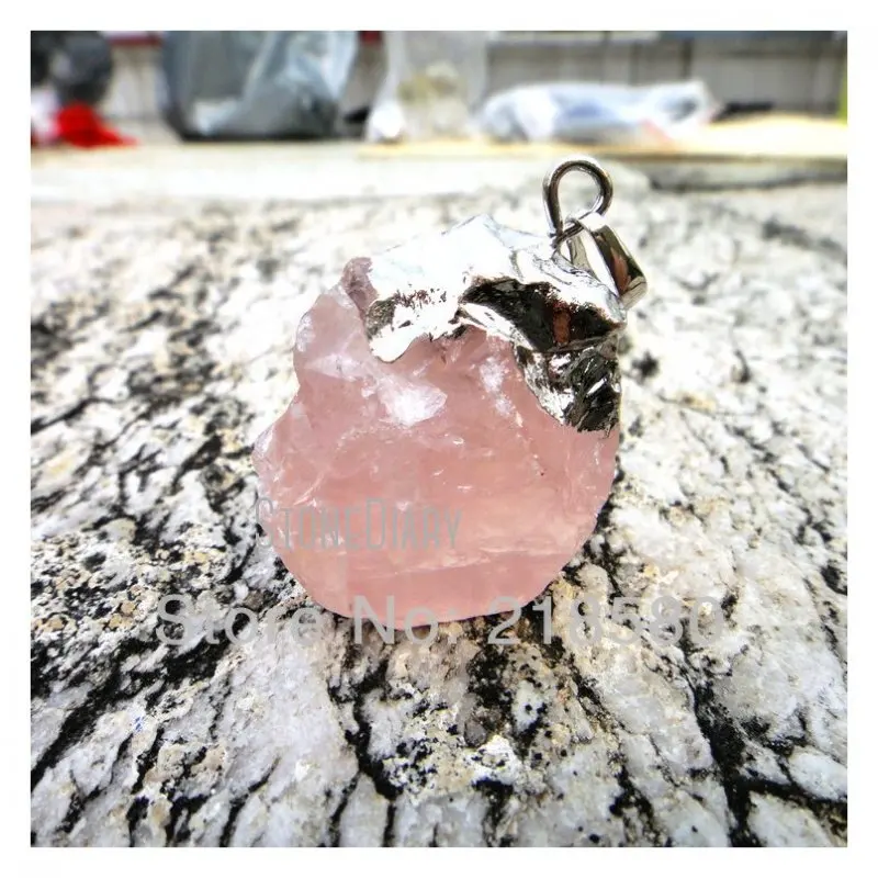 

PM20521 10 шт. необработанный розовый кварц натуральный камень кулон посеребренный розовый кристалл ювелирные изделия