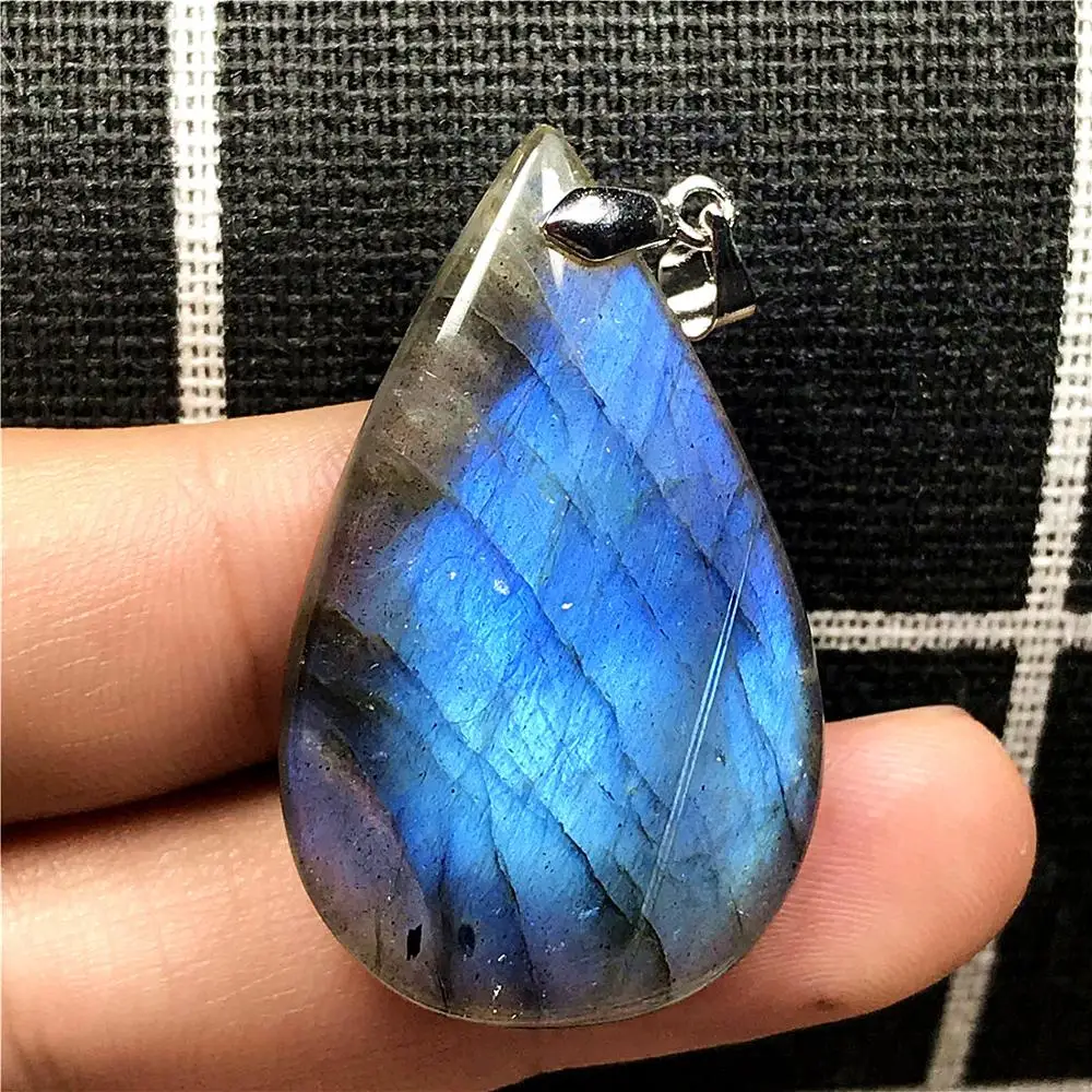 

Genuine Natural Blue Light Labradorite Pendant For Woman Man Crystal 38x24x7mm Beads Silver Reiki Stone Fashion Jewelry AAAAA