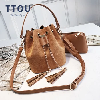 

Hot Sale Women Suede Shoulder Bags Tassel Bucket Bags for Girls Crossbody Bags Famous Designer Vintage Ladies Messenger Bags