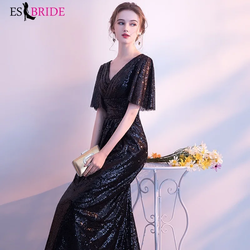 

Sparkle Evening Dresses ES30122 A-Line Double V-Neck Tulle Sexy Formal Dresses For Party Vestido De Festa Longo