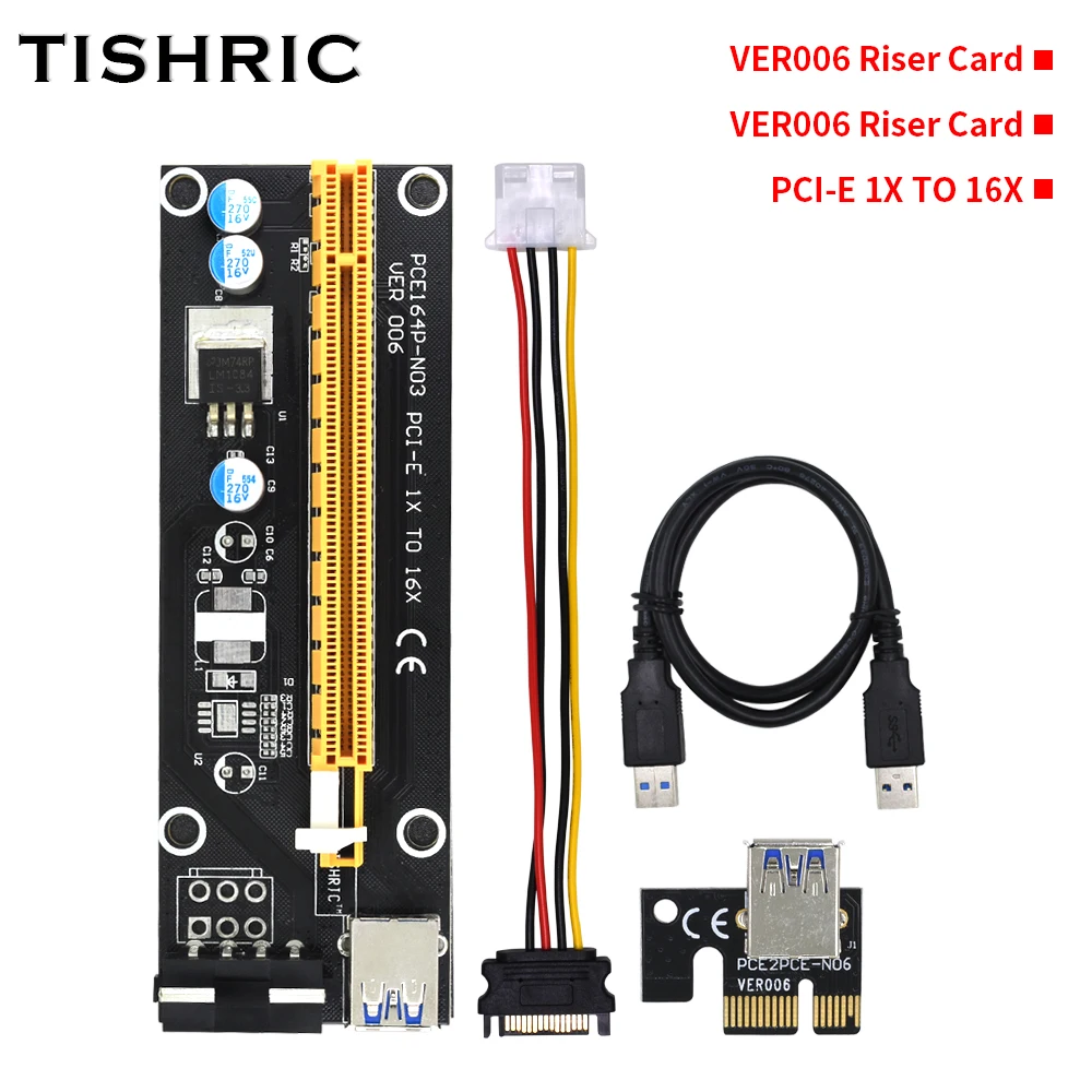 Плата расширения TISHRIC PCI Express Райзер VER006 60 см PCI-E 1X до 16X 4PIN USB 3 0 кабель PCIE карта