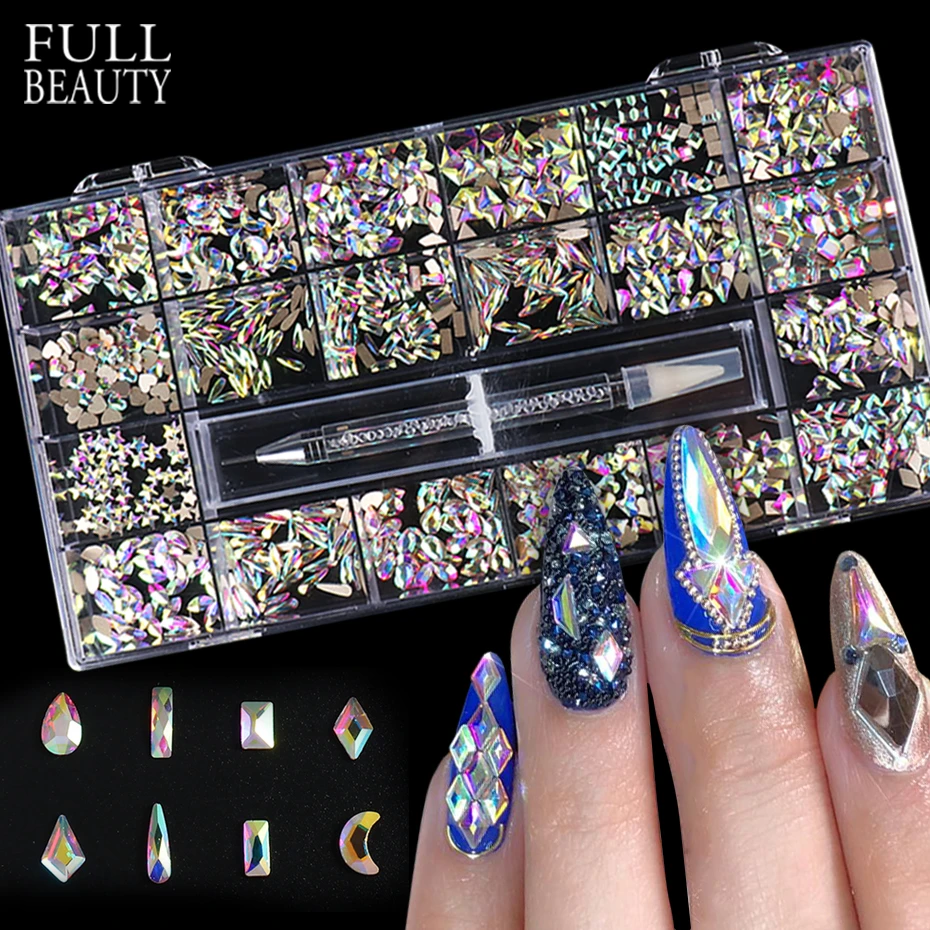 Mixed Crystal Nail Art Rhinestones Kit AB White Aurora Diamond Gems With  Pick Up Pen Charm Nails Accessories Manicure Set CH1921|Kim cương giả &  Trang trí| - AliExpress
