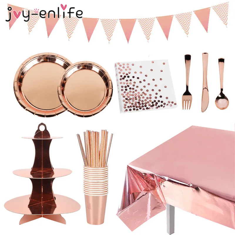 Glitter-Tablecloths Cup-Plates Table-Decoration Cake-Stand Rose-Gold Birthday-Party Wedding-Engagement
