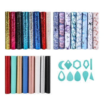 

Set Faux Leather Fabric Sheets Multicolor Glitter Marbling Solid Fabric For DIY Hair Bows Earrings Craft Making